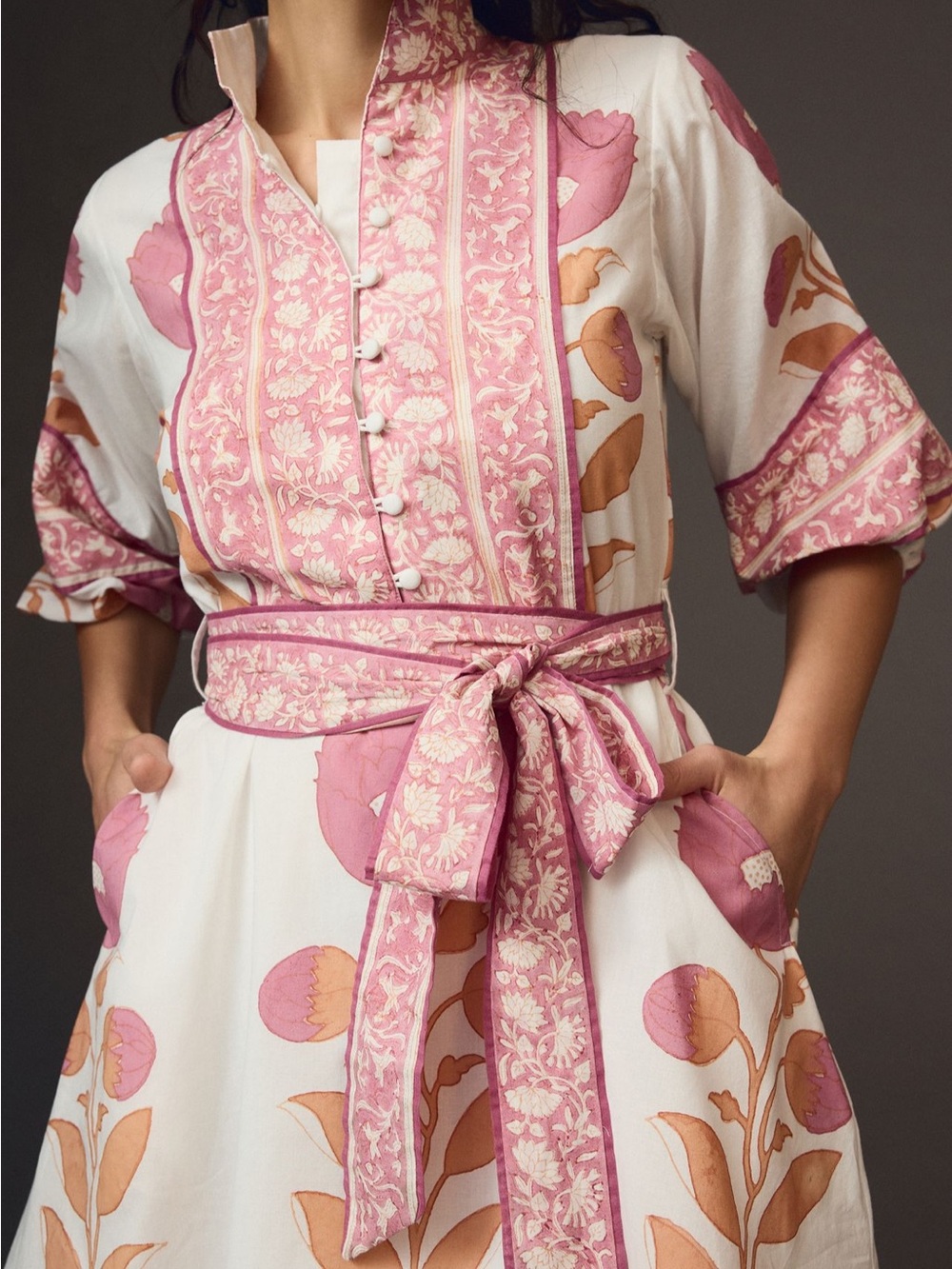 Floral Print Pink Belted Mini Dress - Picture 4 of 8